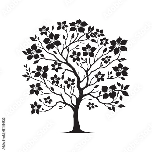 Flowering Dogwood Silhouette - Minimalist Flowering Dogwood Tree Design - Flowering Dogwood Tree Vector - Tree Illustration.