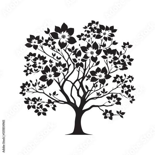 Flowering Dogwood Silhouette - Minimalist Flowering Dogwood Tree Design - Flowering Dogwood Tree Vector - Tree Illustration.
