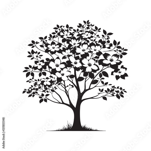 Flowering Dogwood Silhouette - Minimalist Flowering Dogwood Tree Design - Flowering Dogwood Tree Vector - Tree Illustration.