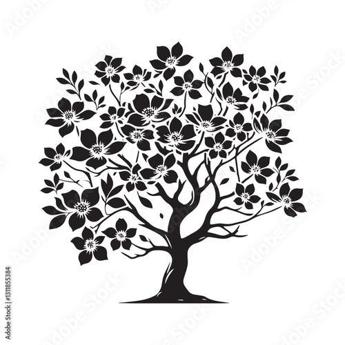 Flowering Dogwood Silhouette - Minimalist Flowering Dogwood Tree Design - Flowering Dogwood Tree Vector - Tree Illustration.