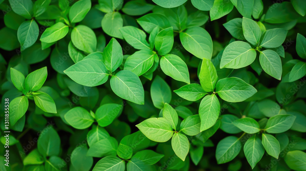 Vivid green leaves with symmetrical patterns in natural sunlight