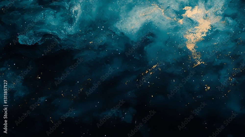 Obraz premium This image showcases a dark blue abstract background featuring flowing patterns and gold accents, which combine to produce a visually striking and luxurious appearance