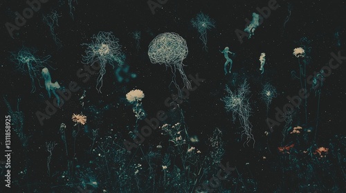 An abstract blue and green background representing cutting-edge technology, comprising a cyber network, grid, and particles that emulate artificial neurons, is on display in this stock image,