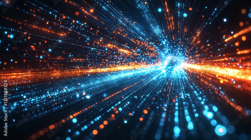 Abstract Blue and Orange Light Trails Data Stream Particle Burst Abstract Blue and Orange Light Trails Data Stream Particle Burst