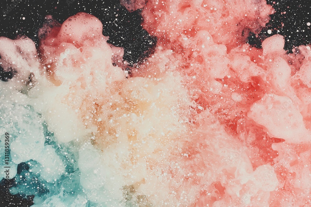 Fototapeta premium The stock backdrop showcases a creative and vibrant abstract design, featuring warm watercolor and acrylic elements, messy paint splashes, and a wet effect, all presented in a lovely pastel color