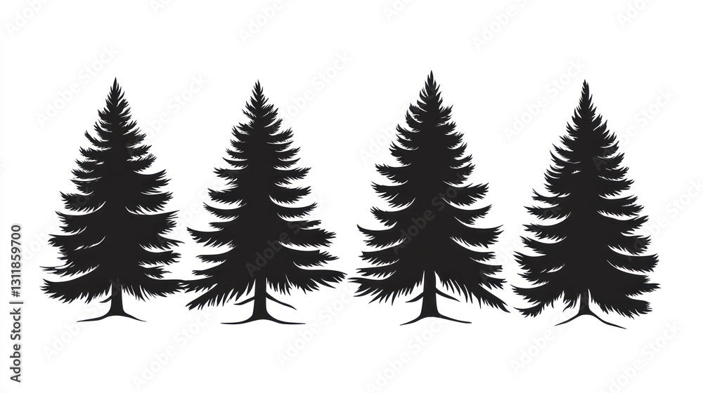 Fototapeta premium Silhouette Evergreen Trees Vector Illustration for Forest or Holiday Designs