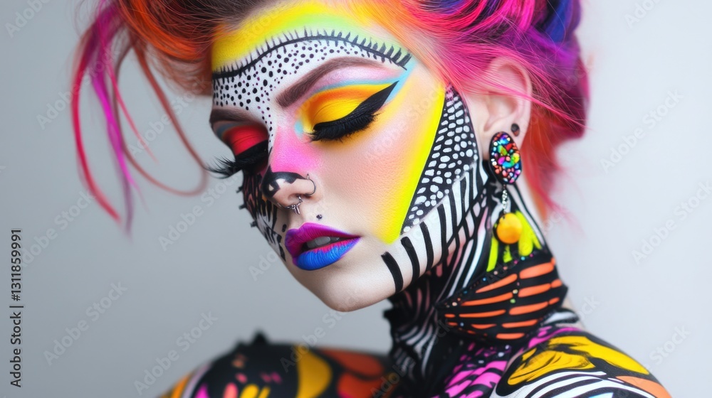 Obraz premium Young caucasian woman with vibrant face and body paint art