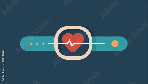 Wearable Device Closeup Closeup of a fitness tracker featuring a heart symbol with lines indicating continuous data flow and heartbeats.