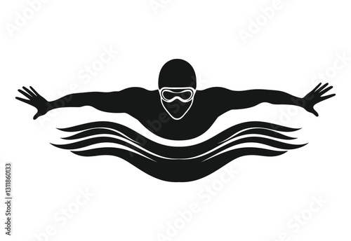 Swimmer Butterfly Stroke Logo Vector Illustration on White Background