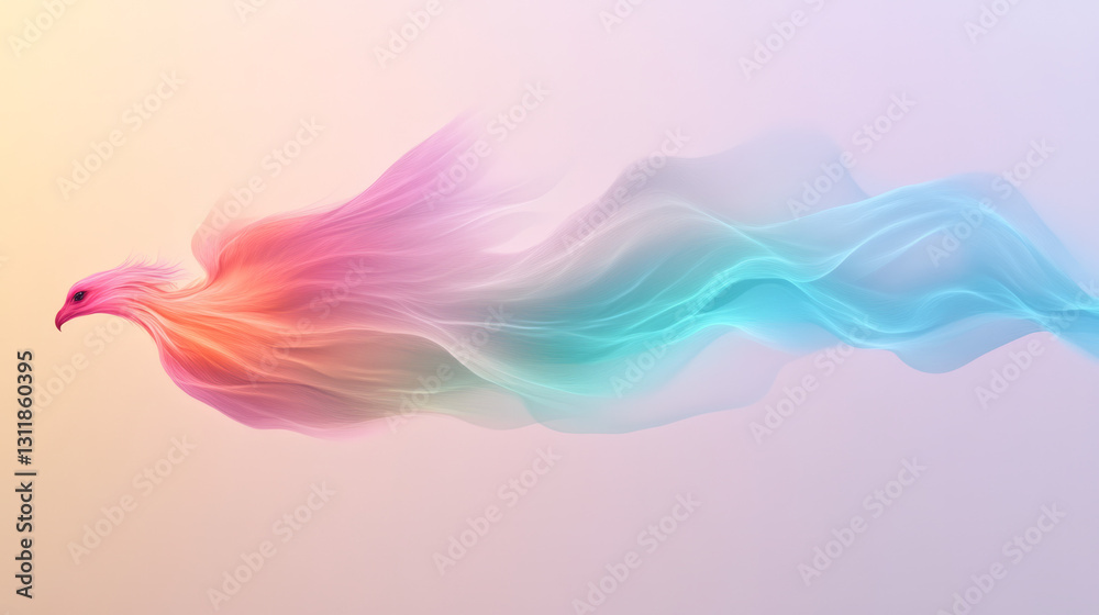 Obraz premium A phoenix composed of flowing digital flames, reborn in a futuristic, abstract realm,