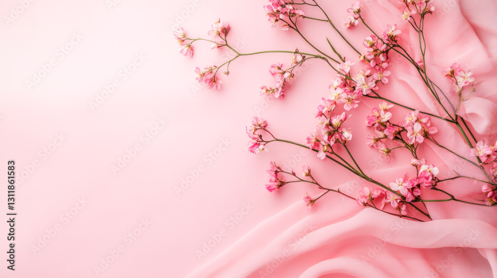 Naklejka premium Delicate pink flowers on soft fabric background