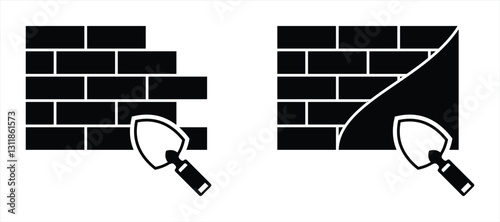 wall construction icon. Brickwork With a Trowel Vector Illustration