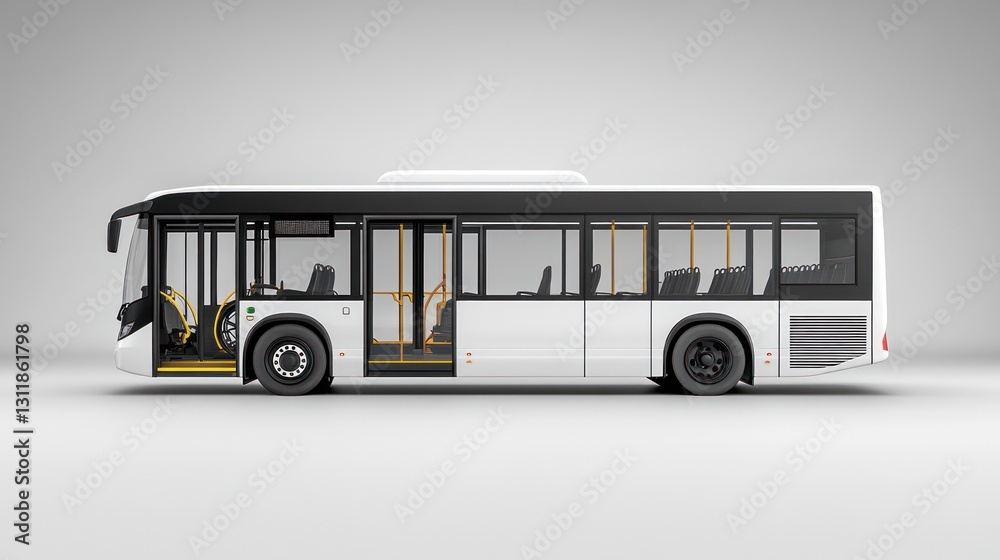 Modern White City Bus: Side Profile Render Modern White City Bus: Side Profile Render
