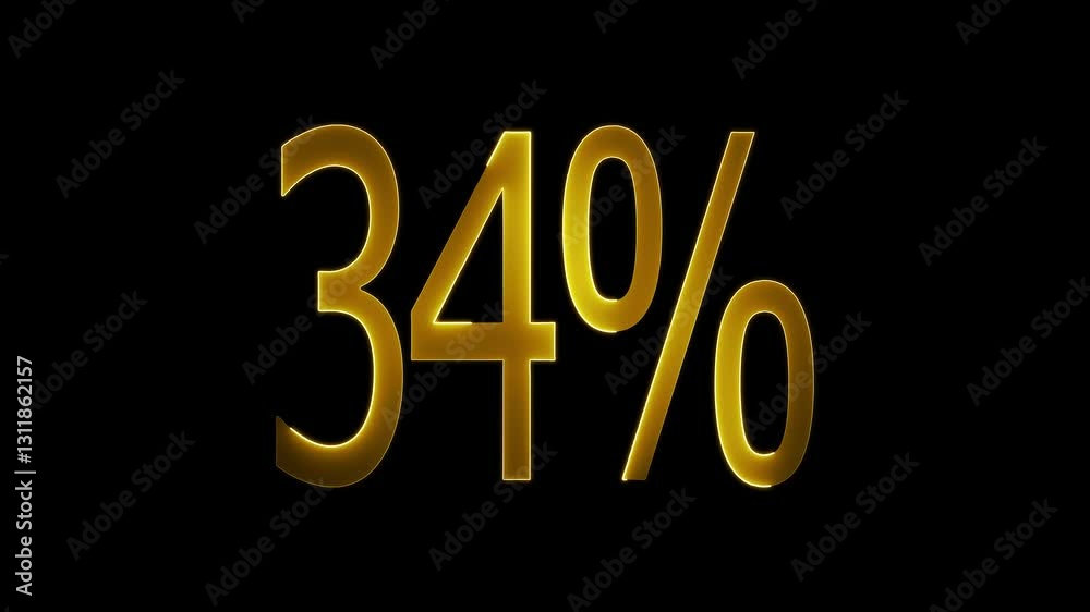 34% text animation by yellow color neon mask glow on black background. 34% text animation by yellow color neon mask glow on black background.