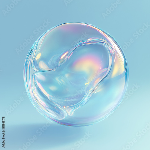 cosmetics moisturizing water molecules bubbles drop, cosmetics essence, liquid oil foam, serum, rainbow reflection, clean beauty, glass texture,3d rendering