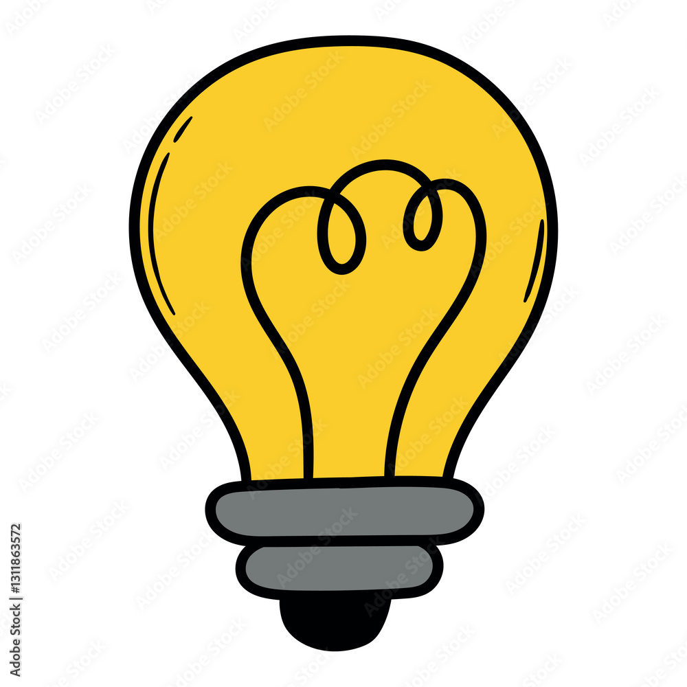 Hand drawn cartoon yellow light bulb on white background. Hand drawn cartoon yellow light bulb on white background.