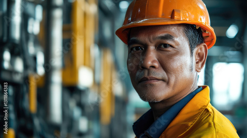 Wallpaper Mural Asian male adult engineer in yellow safety jacket at industrial site Torontodigital.ca