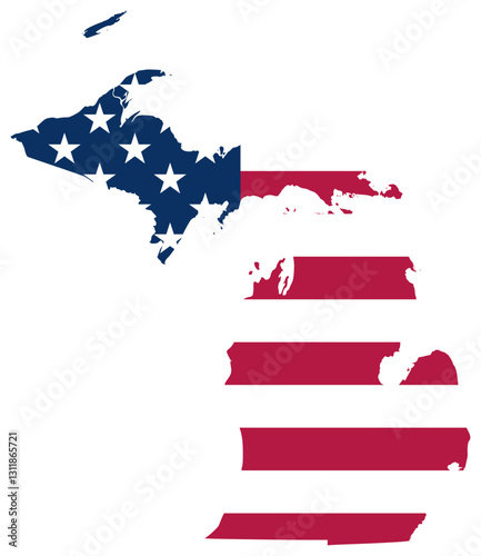 Michigan state outline with USA flag