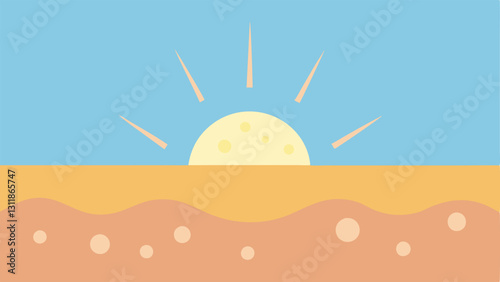 Sunlight Reflection An illustration of skin under sunlight with small shiny nanoparticles reflecting light symbolizing enhanced radiance and brightness.