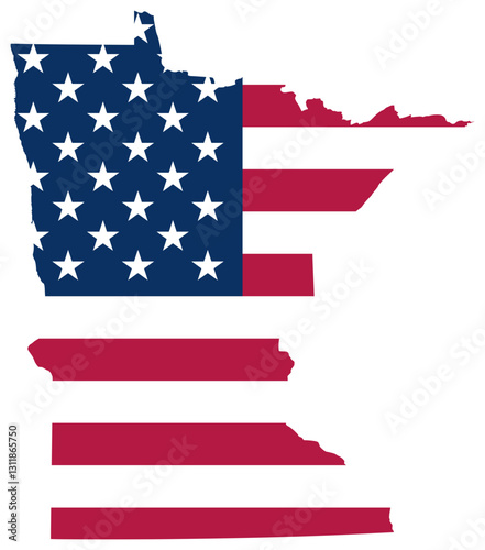 Minnesota state outline with USA flag
