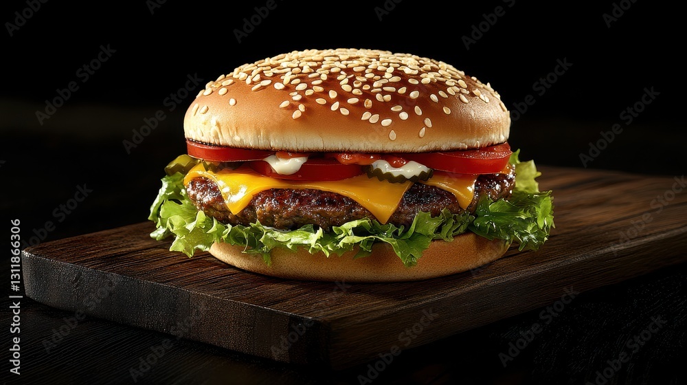 Tasty Burger with Lettuce, Tomato and Melted Cheddar 1 Standard v2 6x Tasty Burger with Lettuce, Tomato and Melted Cheddar 1 Standard v2 6x