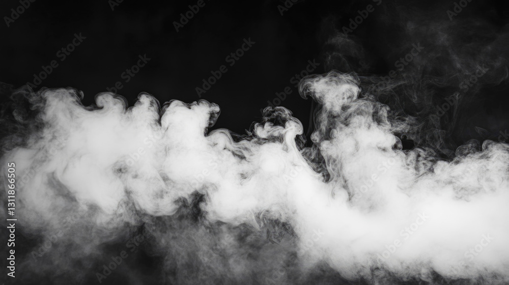 Fototapeta premium Dense white smoke swirling on black background creating abstract patterns