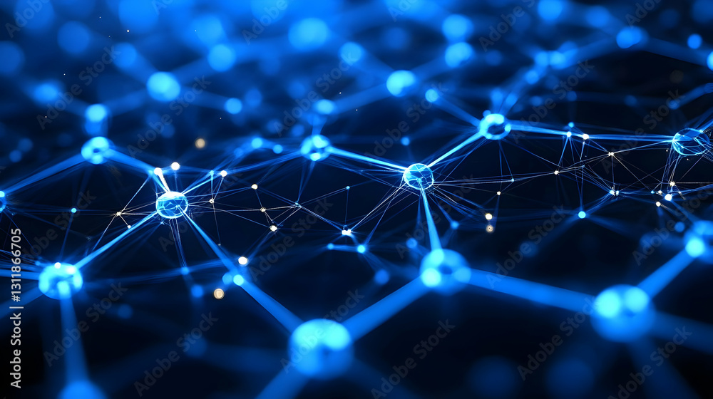 Obraz premium Abstract Blue Network Connections: Glowing Nodes and Lines on Dark Background