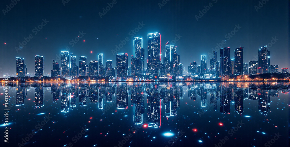 Obraz premium Futuristic City Skyline at Night