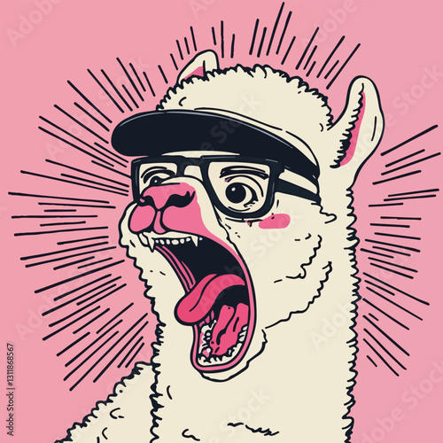 Screaming Llama with Hat and Glasses