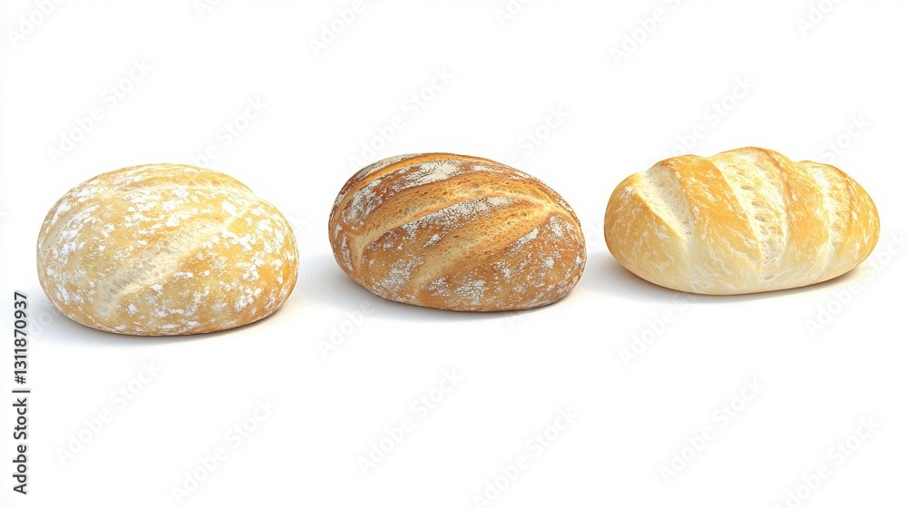 Three beautifully baked loaves bread, fresh and warm, enticing aroma.