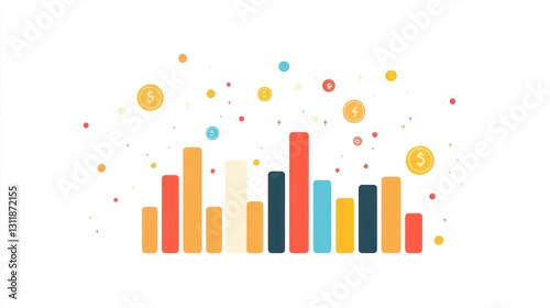 Colorful bar graph with coins, financial growth photo