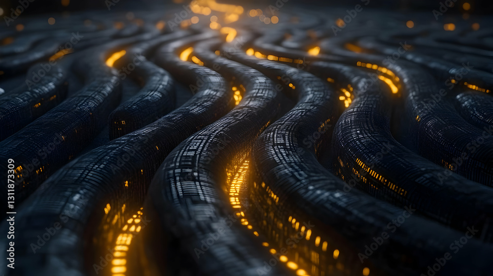 Fototapeta premium Abstract Dark Background with Orange Glowing Waves and Lines