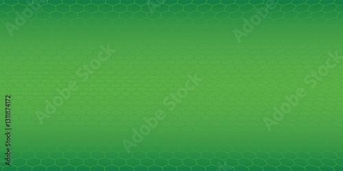 Dark green horizontal hexagonal technology abstract vector background. Green bright energy flashes under hexagon in futuristic modern technology wide banner.