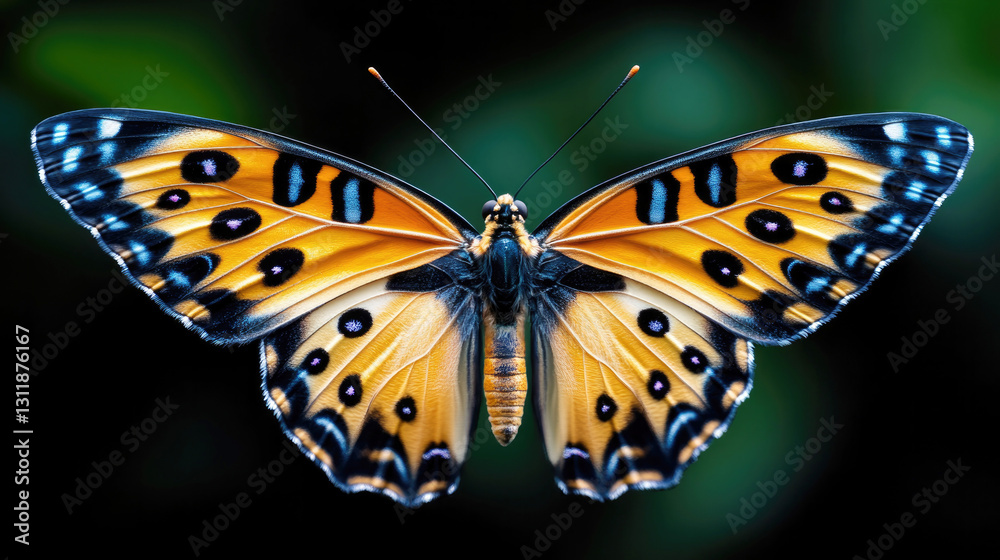 Fototapeta premium Vibrant butterfly wing close-up in black and orange - nature's intricate patterns for artistic design and inspiration