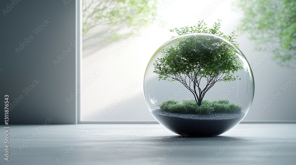 Tiny Tree in Glass Sphere, Modern Interior Tiny Tree in Glass Sphere, Modern Interior