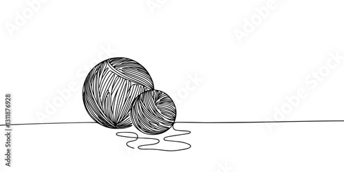 Ball of yarn in continuous one line art drawing style