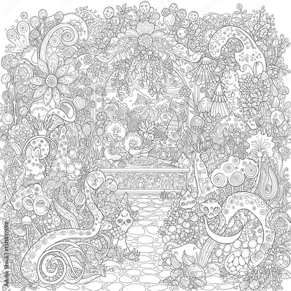 Fototapeta premium The act of coloring can be a meditative and therapeutic experience, allowing you to focus on the present moment and escape the stresses of daily life. As you bring the intricate illustrations to life 