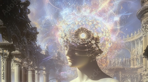 Bust of a Roman Matron Surrounded by Ethereal Multicolored Artistry