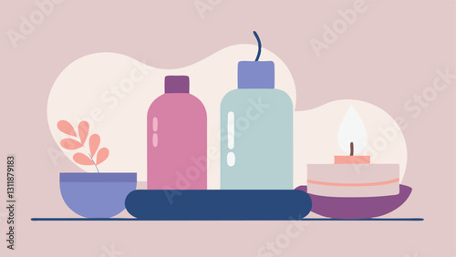 Spa Setting A serene spa scene with candles and a bottle of the moisturerich serum displayed prominently suggesting relaxation and skincare.