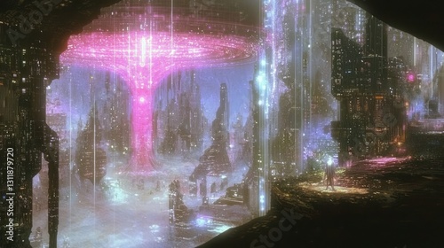 Ethereal Pantheon Structure in a Dramatic Futuristic Landscape