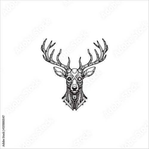 Cyberpunk deer head hand drawn illustration artwork