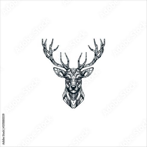 Cyberpunk deer head hand drawn illustration artwork