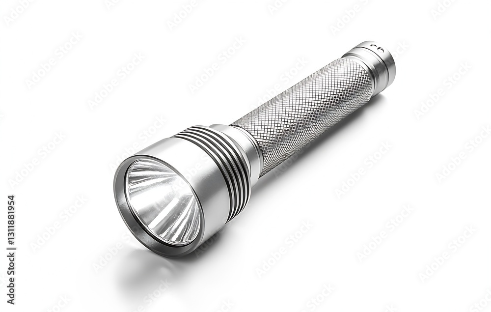 Stylish Silver Flashlight with Bright LED Light for Outdoors and Emergency Use : Generative AI Stylish Silver Flashlight with Bright LED Light for Outdoors and Emergency Use : Generative AI