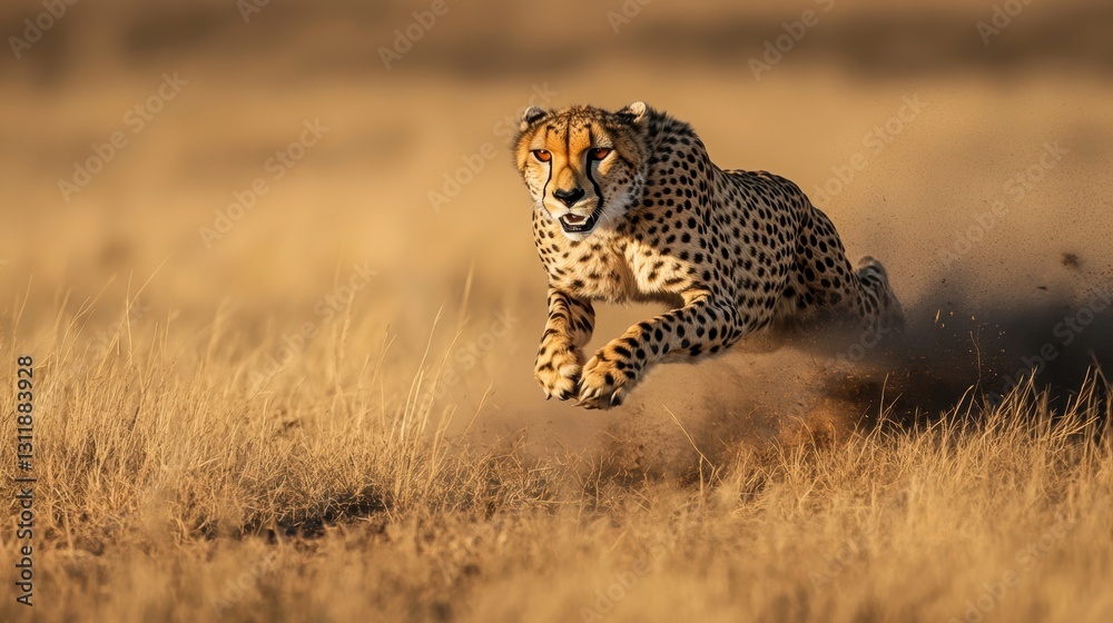 Cheetah Running Across Golden Savanna at Sunset Cheetah Running Across Golden Savanna at Sunset