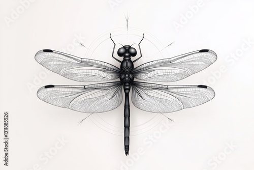 A single-line art illustration of a dragonfly with intricately drawn wings, set against a plain white canvas for a simple, elegant look