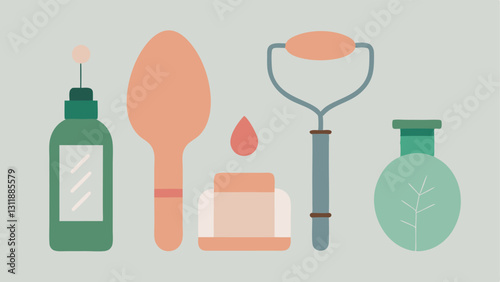 Skincare Tools An image featuring essential tools like a jade roller and gua sha stone beside an open exosome vial emphasizing the holistic approach to skincare.