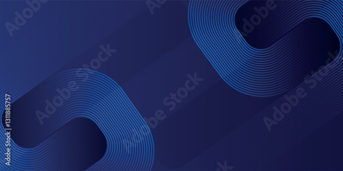 Blue abstract background with blue glowing geometric lines. Modern shiny blue diagonal rounded lines pattern. Futuristic technology concept.