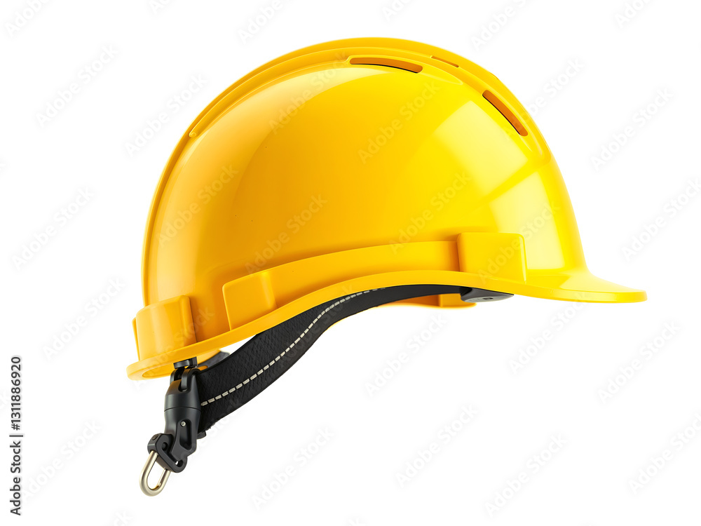 Fototapeta premium Side view of a yellow safety helmet, essential for construction and industrial site protection. Generative AI