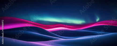 Aurora borealis northern lights concept. Vibrant abstract landscape with colorful waves and northern lights in the night sky.
