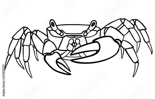 Crab - linear vector illustration for coloring. Sea animal - crab with large claws. Outline. Hand drawing.	